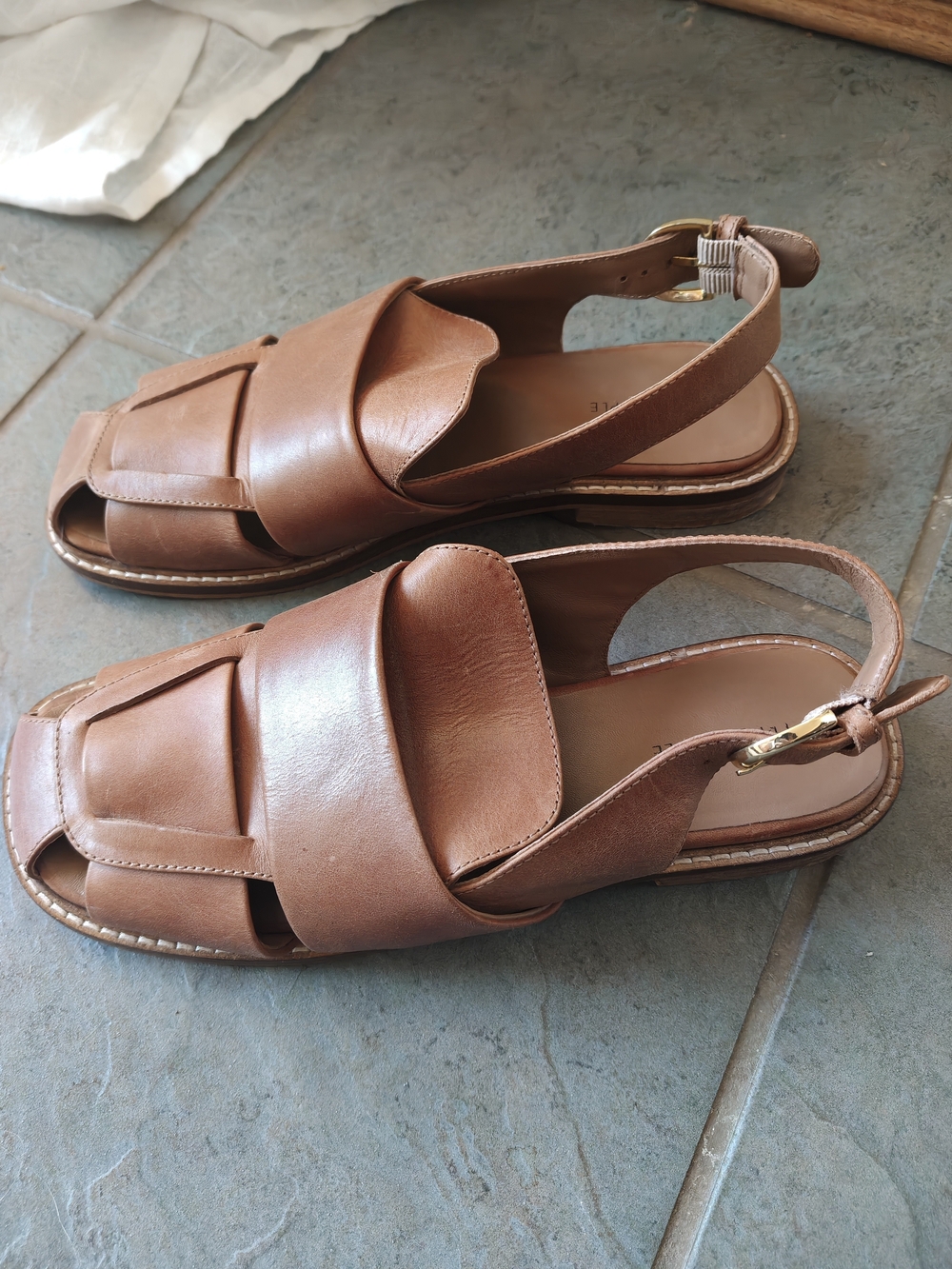 Free People Cognac Brown Leather Slingback Sandals